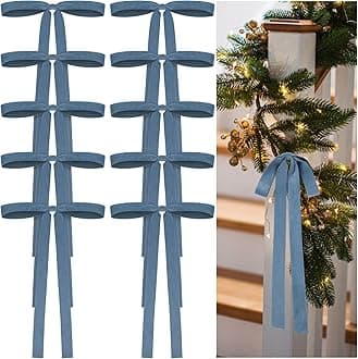 24 Pcs Velvet Bows Christmas Tree Ornaments Vintage Double Faced Velvet Ribbon Bows for Tree Garland Wreath Indoor Outdoor Xmas(9 x 13 Inch, Width of 1",Dusty Blue)