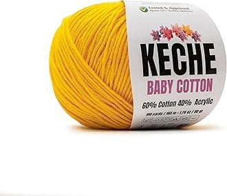 Keche Cotton Yarn, 60% Cotton 40% Acrylic Yarn, Soft Cotton Yarn for Crochet and Knitting, Amigurumi Yarn 1 Skein/Ball 1.76 Oz (50g) / 180 Yrds (165m) - Yellow