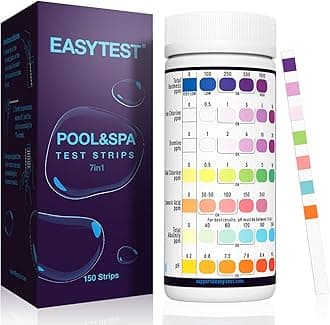 7-Way Pool Test Strips, 150 Strips Water Chemical Testing for Hot tub and Spa, Accurate Test Bromine, Total Alkalinity, pH, Free Chlorine, Total Hardness, Cyanuric Acid, and Total Chlorine