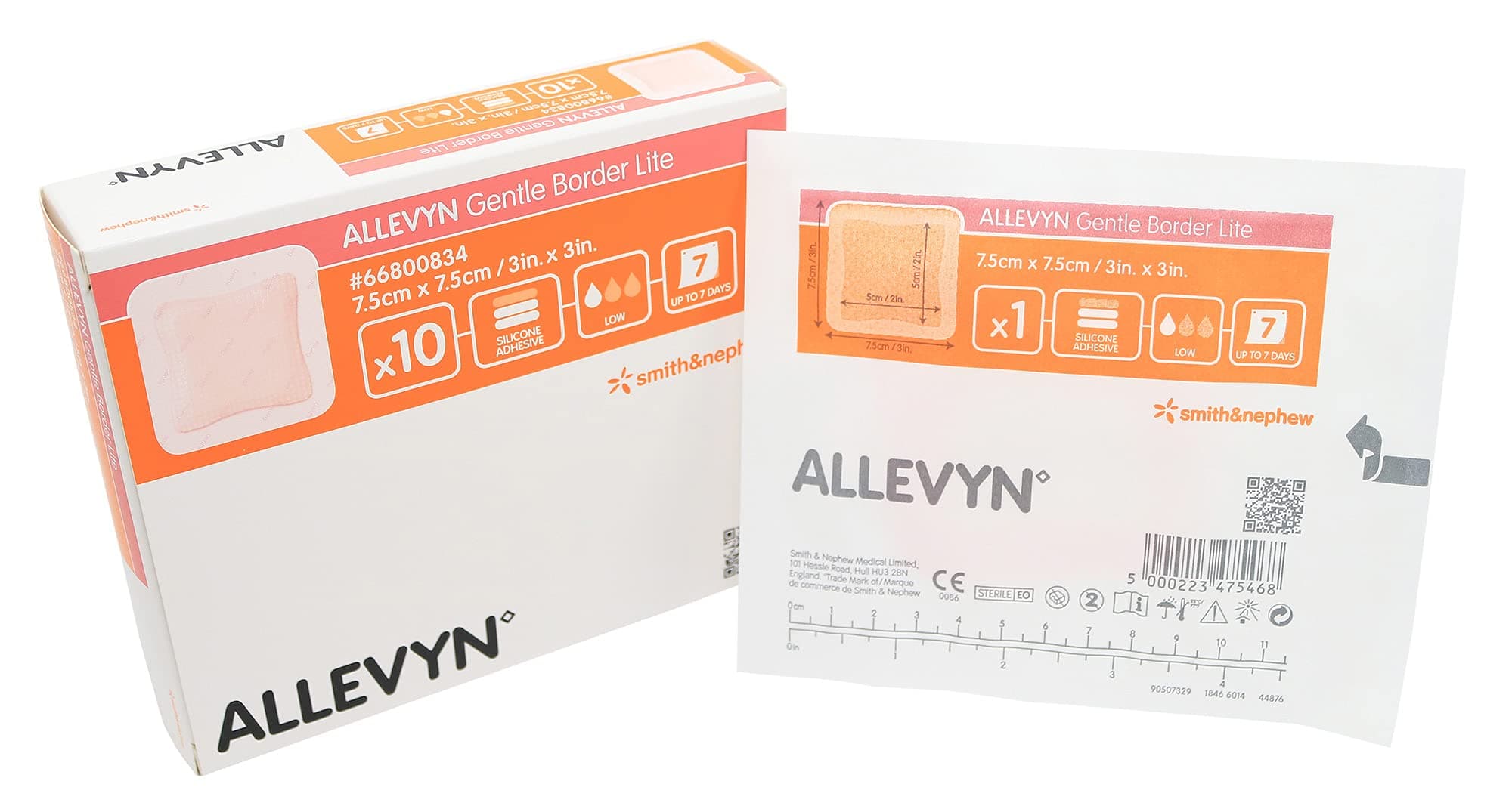 Allevyn Gentle Border Lite Foam Dressing, 3" x 3" (7.5 cm x 7.5 cm), Sterile Adhesive, Pack of 10