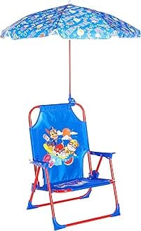 Paw Patrol Kids Folding Beach Chair with Umbrella – Outdoor Portable Camp Chair for Ages 3+, Lightweight & Durable with Safety Lock, Ideal for Beach, Park, or Backyard