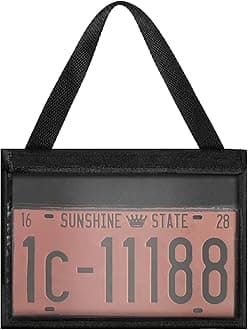Frienda 1 Piece License Plate Holder with Hanging Strap Dealer Plate Holder Test Drive Tag Bag Black Frame Cover and Bracket for Car SUV Truck