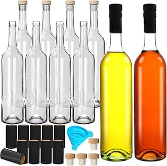DHSBTLS 10 Pack 26 oz/ 750 ml Glass Bottles With Cork Lids & Seal Shrink Capsules Caps, Home Brewing Wine & Juicing Bottles For Bordeaux Wine, Beverage, Sparkling Wine, Kefir, Decor
