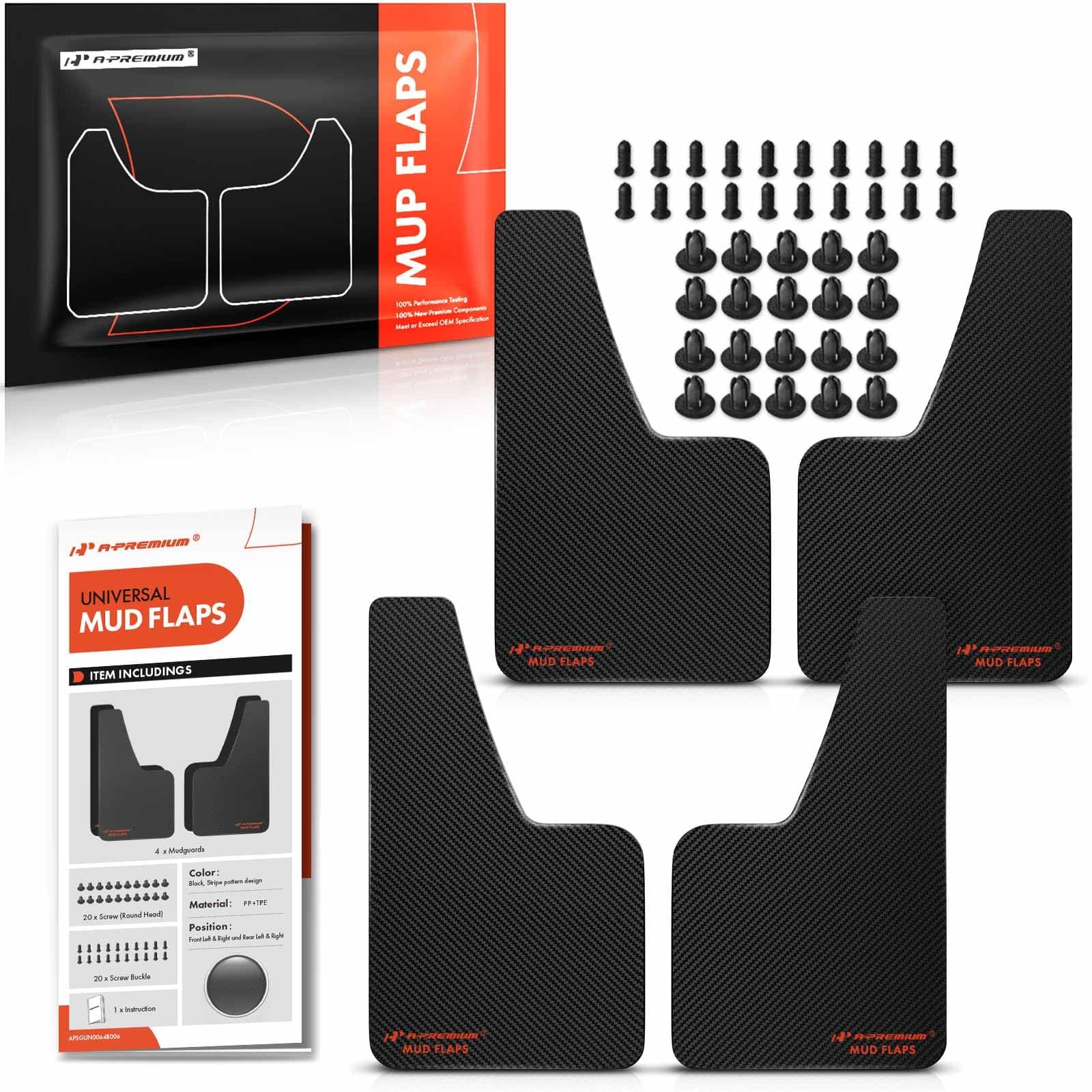 A-Premium Mud Flaps, 4 Pack Universal Splash Guards for Car Sedan Coupe, Black Front and Rear Upgraded Mud Guards Includes Mounting Hardware, Drilling Required