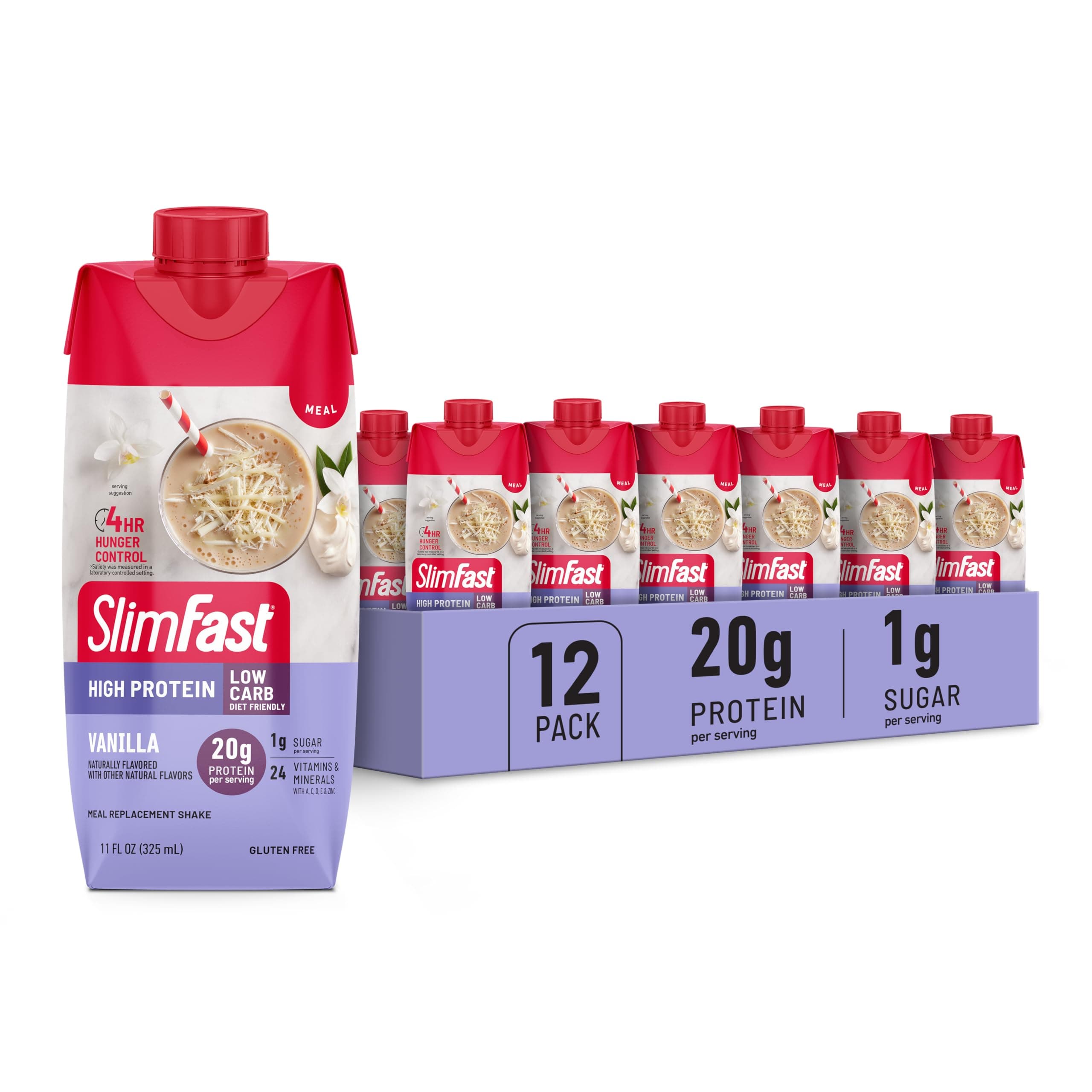 Protein Shake, Vanilla- 20g Protein, Meal Replacement Shake Ready to Drink, High Protein with Low Carb and Low Sugar, 24 Vitamins and Minerals, 12 Count (Pack of 1) (Packaging May Vary)