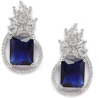 Women's Oxidised Silver-Plated American Diamond Studded Paisley Shaped Studs Earrings