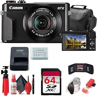 Canon PowerShot G7 X Mark II Digital Camera (1066C001), 64GB Memory Card, Card Reader, Soft Bag, Flex Tripod, Hand Strap, Memory Wallet, Cleaning Kit