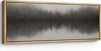 SIGNFORD Large Framed Canvas Print Wall Art Misty Lake Serene Landscape Illustrations Modern Art Calm Warm for Living Room, Bedroom, Office - 60"x20"