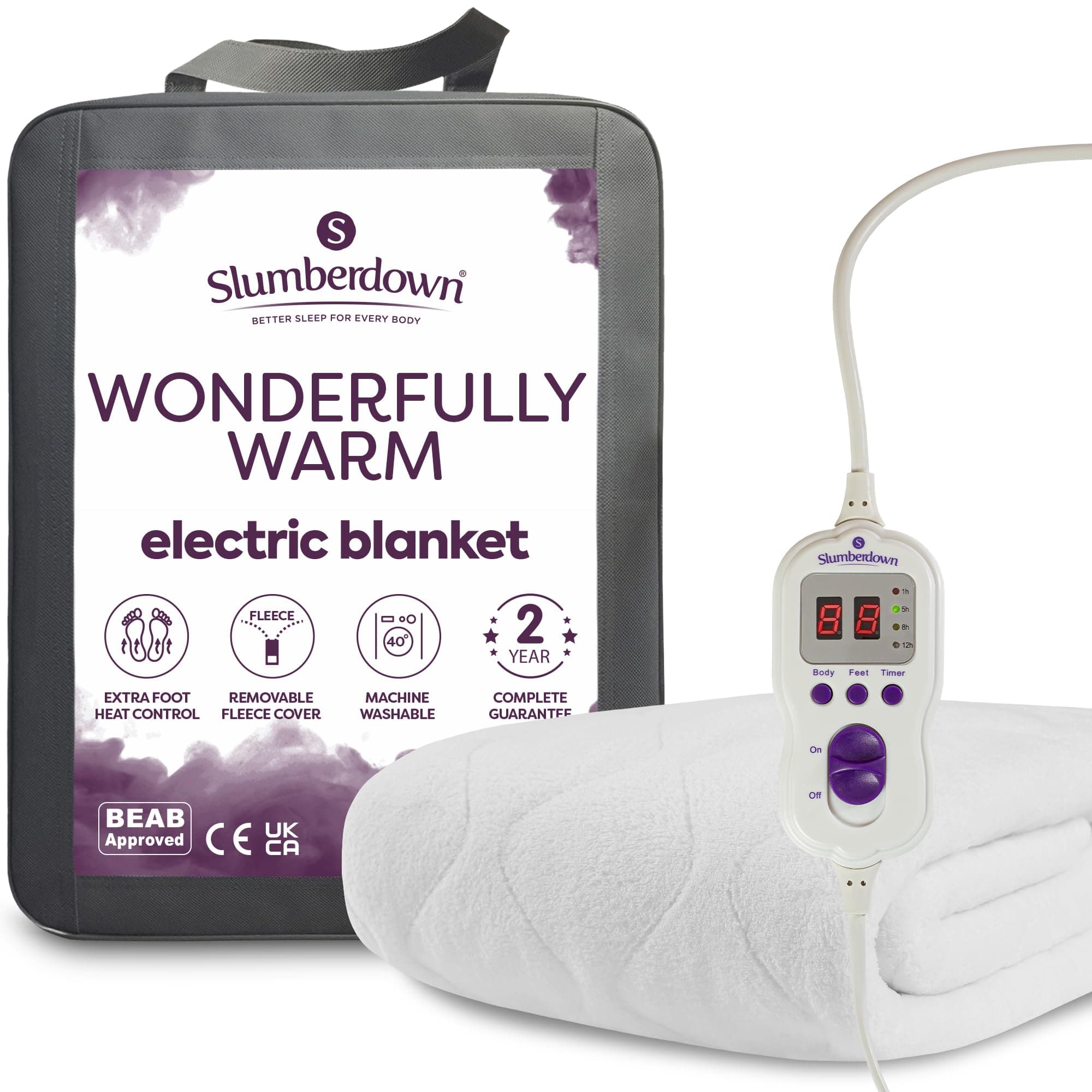 Slumberdown Luxury Electric Blanket Double - Multi-Zone Single Control Fleece Blanket with 9 Heat Settings | BEAB-Approved, Easy Fit Straps & Washable Heated Blanket (150 x 120cm)