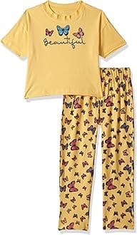T2FGirls Cotton Printed Oversized Fit Crop Top and Pant Pajama Set