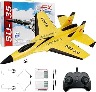 Eayaele SU-35 RC Plane, 2CH Remote Control Airplane, Hobby RC Glider, Ready & Easy to Fly for Beginners, RC Aircraft Jet with Luminous Strip (Yellow)