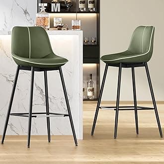 VASAGLE Bar Stools Set of 2, Bar Height Bar Stools with Back, Ergonomic Backrest, Synthetic Leather, Metal Legs, 28.5-Inch Tall Barstools for Kitchen Island Home Bar, Easy Assembly, Forest Green