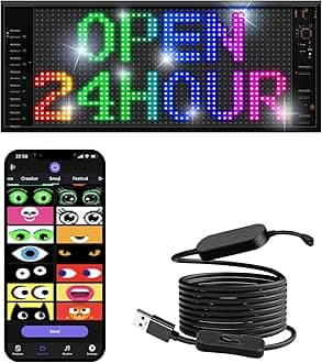 Double Row Scrolling Custom LED Sign for Car [3th Gen Brighter Lamp Beads], 10.6''x4.7'' Flexible 5V/2A Bluetooth APP Control LED Matrix Panel 5.0 Bluetooth Control DIY Programmable Led Sign