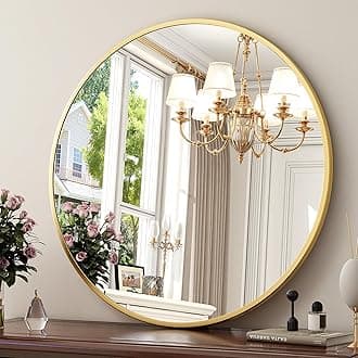 30-Inch Round Wall Mirror - Gold Bathroom Mirror with Metal Frame - Modern Hanging Mirror for Entryway, Bathroom, Vanity, Living Room - Stylish Circle Mirror