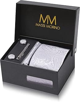Massi MorinoTie and Pocket Square Set Men incl. Cufflinks, Tie Pin and Gift Box - Men's Tie Set for WeddingClimatePartner certified