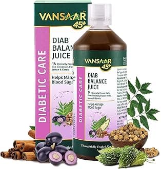 - 45+ Diab Balance Juice, 1L | Ayurvedic Diabetic Care Juice for 45+ Adults | Karela, Jamun, Neem, Paneer Doda, Cinnamon, & 9 more natural herbs | Manages Blood Sugar & Insulin Level