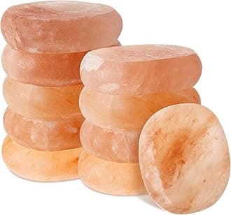 10 Pcs Flat Oval Massage Stone 3.5 x 1 x 2.6 Crystal Hand Carved Stone for Massages Therapy Himalayan Salt Massages Rocks Natural Pink Heated Warmer Stones for Spa Massage Salt and Sugar
