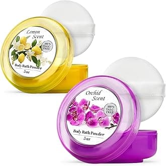 Body Powder for Women with Powder Puff, 100% Talc-Free, Luminous Lemon Scented Dusting Powder, After Bath for Soft Skin, Extra Large, (2 Pack, 5oz Each)