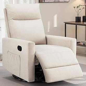 Smug Swivel Rocking Recliner Chair with Extra Large Footrest High Back, Upholstered Glider Nursery Chair for Living Room, Bedroom & Nursery, Comfortable Deep Seat for Relaxation, Beige