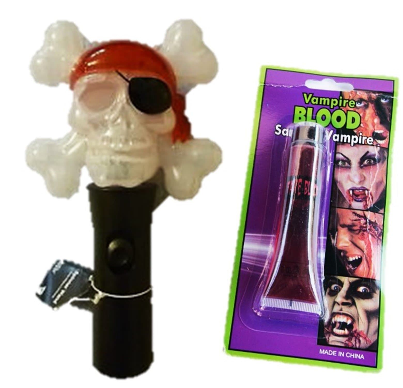 Best 2 Piece Halloween Pirate Skull Light Up Blinking Flashing Glow in the Dark Wand & Vampire Face Paint Blood Make Up (Blood Fantasy)- Perfect for Halloween & Costume Parties
