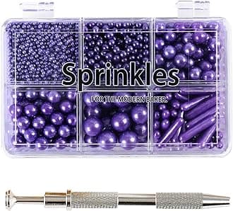 Purple Mix Sugar Sprinkles - Edible Candy Pearls with 4-Claw Sprinkle Pen,118g/4.16 Oz, Gift Box Pack, Baking Cake Decorations, Ice Cream Toppings and Cookie Decorating (Purple)
