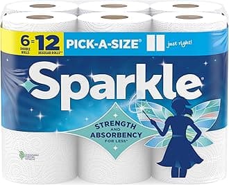 Sparkle Pick-A-Size Paper Towels, 6 Double Rolls (660 Sheets Total) - Strong 2-Ply Towels for Kitchen Cleanup and Everyday Messes