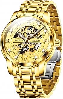 – Mens Automatic Watch Skeleton Diamond Luxury Mechanical Self Winding Dress Wrist Watch Waterproof Luminous