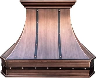 SINDA Handcrafted Custom Copper Range Hood with Commercial Grade Hood SUS304 Vent with Liner and Fan Motor, Baffle Filter, High CFM, 42"W x 30"H, Smooth-Antique Copper, Island Mount, H3STRI4230