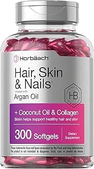 Hair Skin and Nails Vitamins | 300 Softgels | with Biotin and Collagen | Infused with Argan Oil and Coconut Oil | Non-GMO, Gluten Free Supplement | by Horbaach