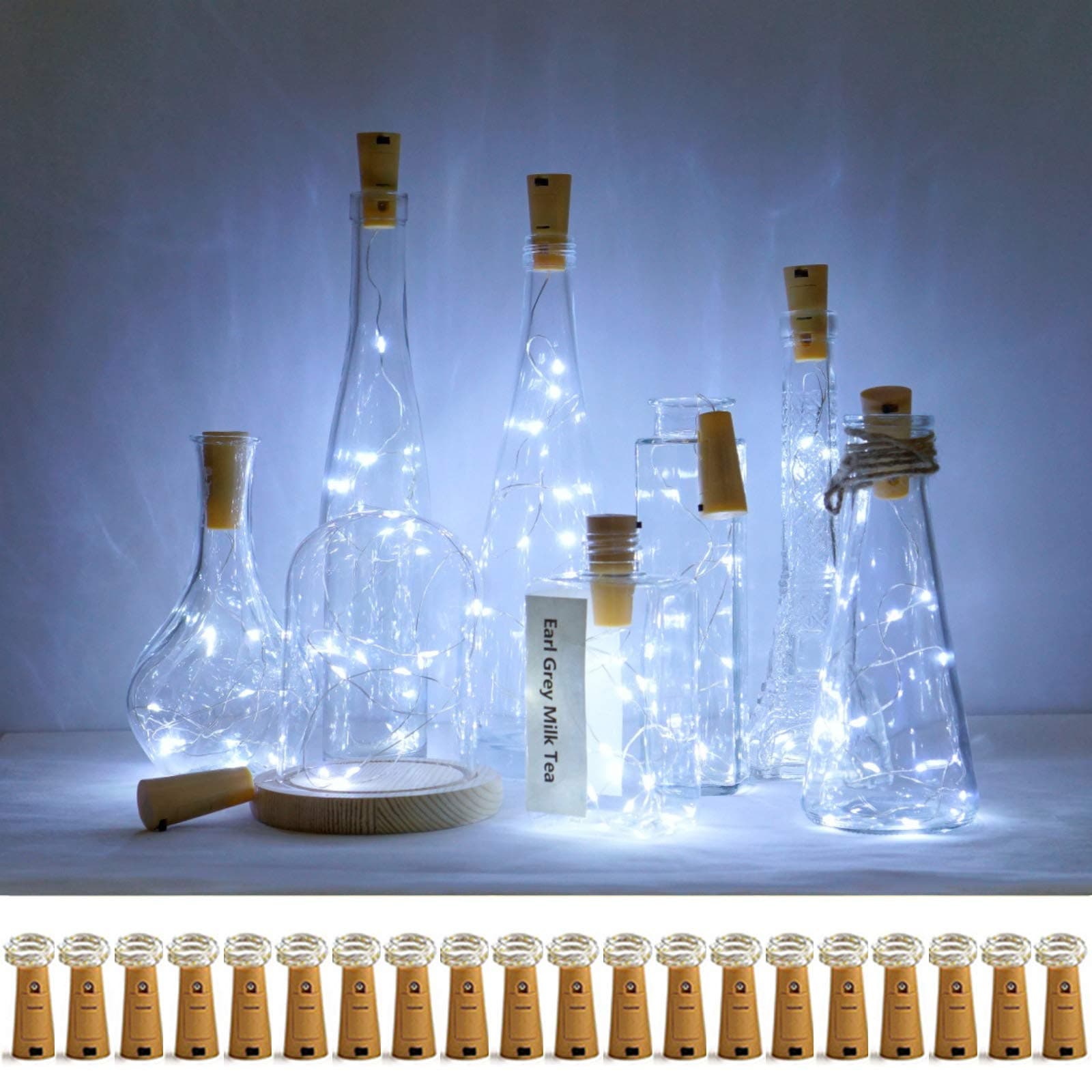 Decorman Wine Bottle Cork Lights, 20 Pack 20 LED Cool White Cork Shape Silver Copper Wire LED Starry Fairy Mini String Lights for DIY/Decor/Party/Wedding/Christmas/Halloween