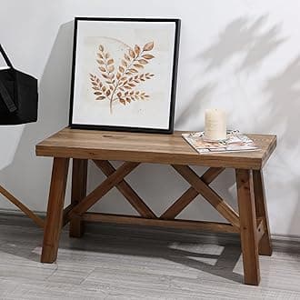 Wnutrees 30" Farmhouse Wood Bench, Rustic Solid Wood Entryway Bench Seat with Double X-Structure for Dining Room, Living Room, Hallway, Structural Stability, Natural