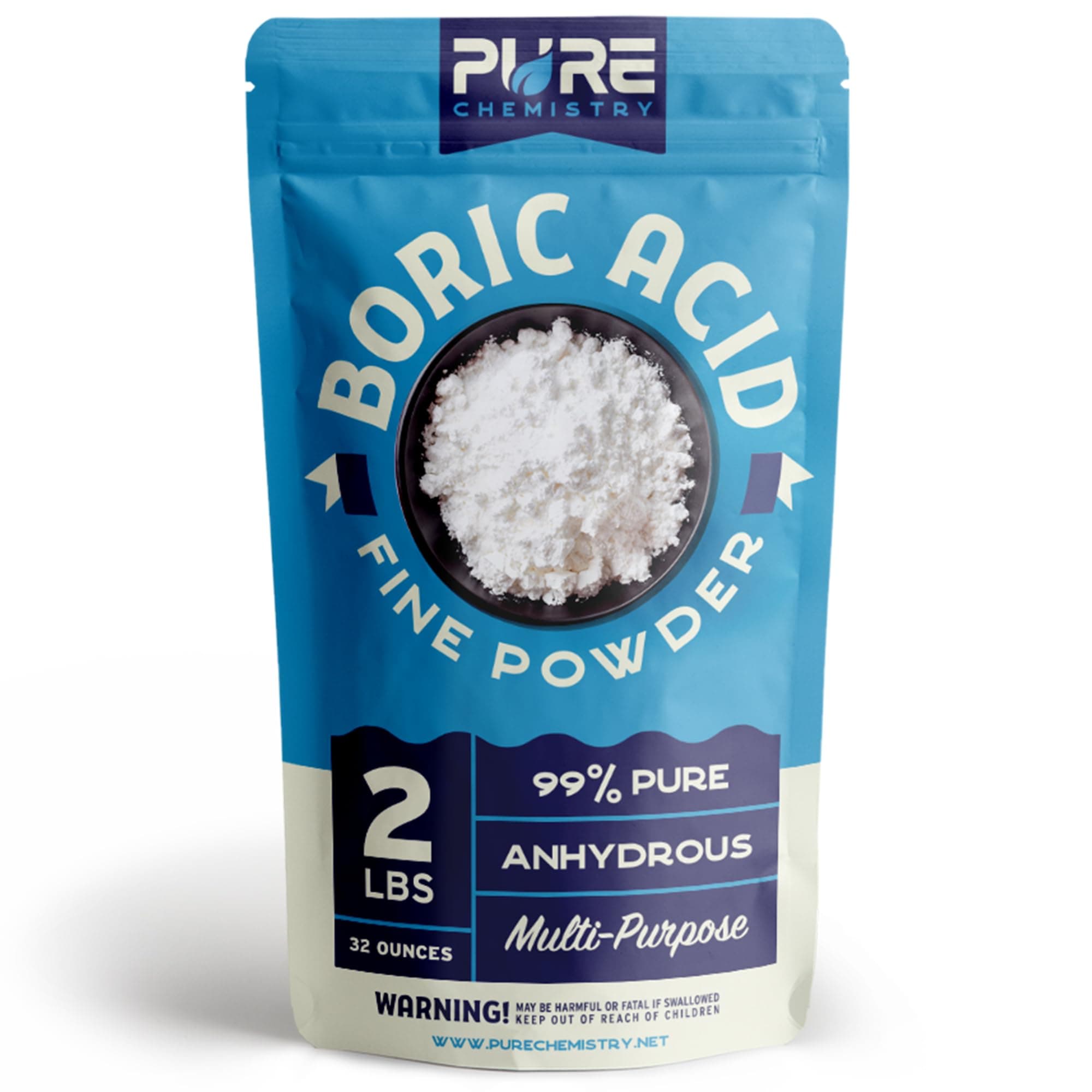 Bulk Boric Acid, 99.9% Pure, Laundry Stain Remover and Deodorizer, Kitchen, Household, Industrial Strength Commercial Cleaner, Drain Unclogger, Granular Powder, 2 lbs