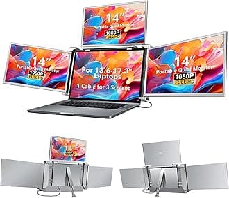 14 Inch Laptop Screen Extender,FHD 1080P IPS Portable Quad Monitor for 13.6-17.3" Laptops Foldable Monitor,One Cable for Three Displays, Extender Compatible for Wins/Mac(M1 M2 M3