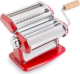 IPasta Classic Line. Pasta Machine 100% Made in Italy. Fresh Pasta Machine in Steel. Manual Roller with Crank. Creates Dough Sheets for Lasagne, Tagliolini, Fettuccine. (IPasta Rossa)
