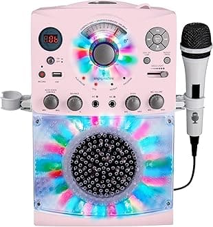 Singing Machine Portable Karaoke Machine for Adults & Kids with Wired Microphone, Rose Gold/Frosted Pink - Built-In Karaoke Speaker, Bluetooth with LED Disco Lights - Karaoke System with CD+G & USB
