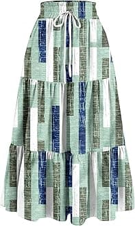 Maxi Skirts for Women Summer Boho Floral High Waisted Skirts Flowy Swing Pleated A-Line Beach Tiered Long Skirts