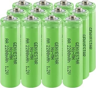 Rechargeable AA Batteries NIMH 1.2V Double A Rechargeable 2200mAh High Capacity Pre-Charged Batteries Low Self Discharge Battery, 12 Pack