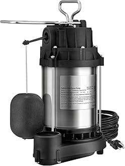 VEVOR 1/2 HP Sump Pump Submersible, Sump Pump with Stainless Steel Surface, 10 ft Power Cord, 1-1/2" NPT Discharge, Automatic Float Switch, for Indoor&Outdoor Water Drain