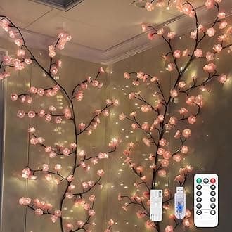 Cherry Blossom Tree Branch Lights for Wall,Cherry Enchanted Willow Vine Lights,with 96 LED and 8 Lighting Modes,Remote Timer,for Bedroom Wall Doors Windows Wedding Christmas Holiday (71inch)