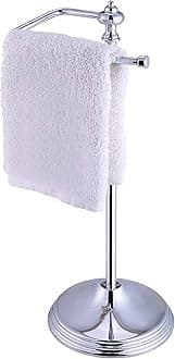SunnyPoint Heavy Weight Classic Decorative Metal Fingertip Towel Holder Stand for Bathroom, Kitchen, Vanity and Countertops; Hanging Bar is 14.2" Height (Chrome, 15.6" x 5.6" x 5.6")