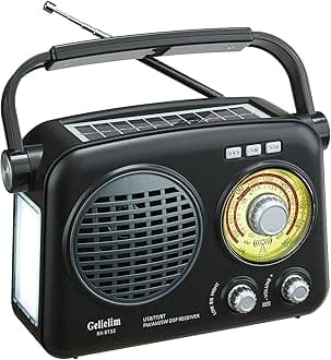 Gelielim AM FM Radio with Bluetooth, Portable Shortwave Radios with Best Reception, Vintage Radio Transistor Radio Rechargeable, Retro Home Decor, USB/TF Card MP3 Player, Solar Power, Emergency Light