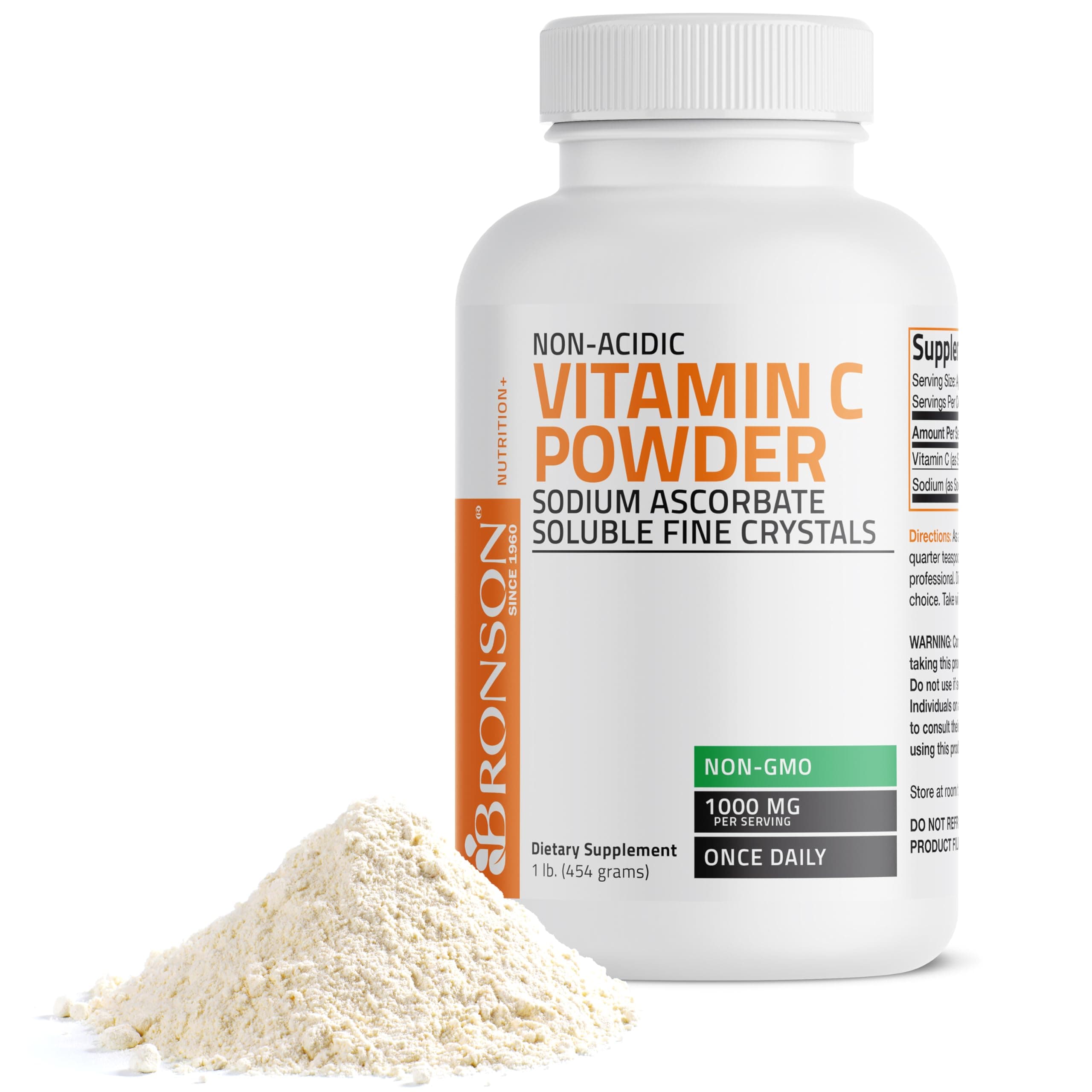 Non Acidic Vitamin C Powder Sodium Ascorbate Non GMO Soluble Fine Crystals - Healthy Immune System, Antioxidant and Cell Protection - 1 Pound (16 Oz, 454 Grams)
