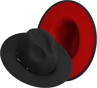 Wide Brim Fedora Hats for Women Mens Felt Fedora Hats with Belt Buckle
