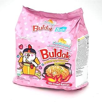 Buldak en Spicy Ramen Korea Instant Packaged Noodles,Carbonara,4.58 oz,5 Pack