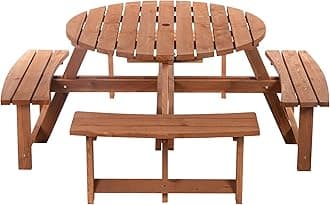 Outsunny Wooden Garden Dining Set, 8 Seater Round Dining Picnic Table with Matching Bench, Garden Furniture Set with Parasol Hole for Outdoor Patio Party and Family Gatherings, Brownish Red