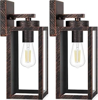 BesLowe 2-Pack Outdoor Wall Light Fixtures, Exterior Waterproof Wall Lanterns, Porch Sconces Wall Mounted Lighting with E26 Sockets & Glass Shades, Modern Wall Lamps for Patio Front Door, Brown