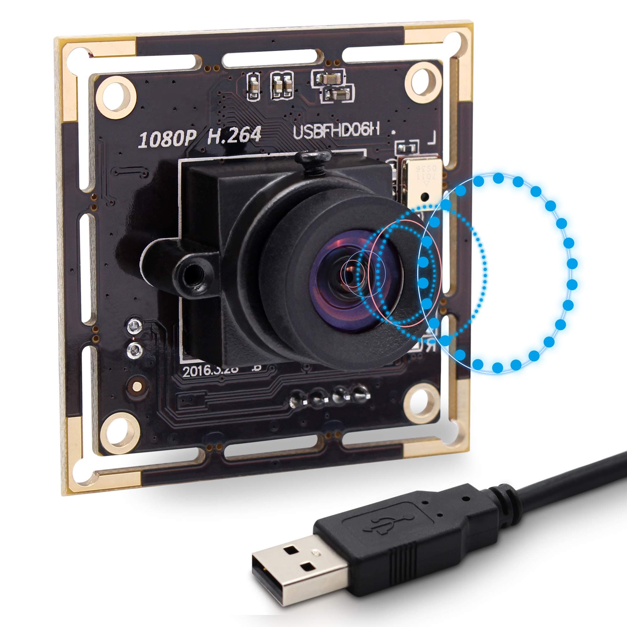 SVPRO No Distortion Lens 100 Degree Camera Board with Microphone for Computer, 2MP HD USB Camera Board Module 1080P Sony IMX323 Mini Camera, 0.01Lux Low Light Web Security Cam H.264 Video Output