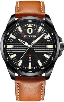 CURREN Quartz Watch For Men, Waterproof Analog Watches, Business Leather Strap Men's Wristwatch with Date 8301 (black-brownï¼‰