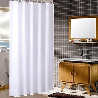 240cm Wide By 200cm High White Shower Curtain, Waterproof Polyester Bathroom Curtain With Hooks