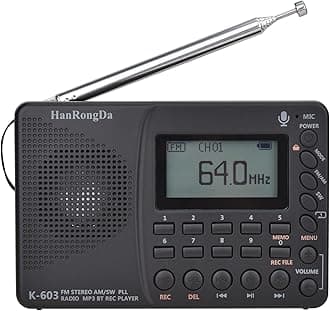 HanRongDa Shortwave Radio, AM FM SW Rechargeable Digital Radios Support Recording, Backlight LCD Display, Sleep Timer, Bass Speaker and TF Socket